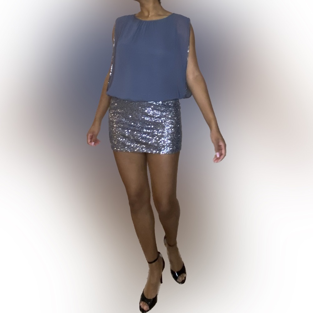 Aidan Mattox Women’s Grey Cocktail Dress With Stretch Sequin Skirt Size 2